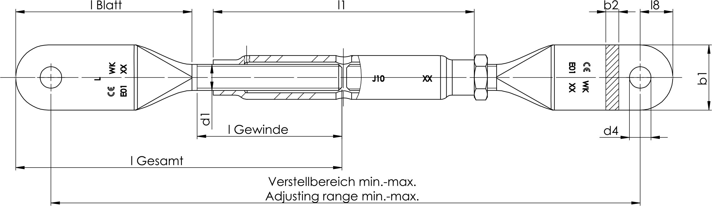 Spannschlösser DIN 1478 mit Blattschraube und Kontermutter (CE)