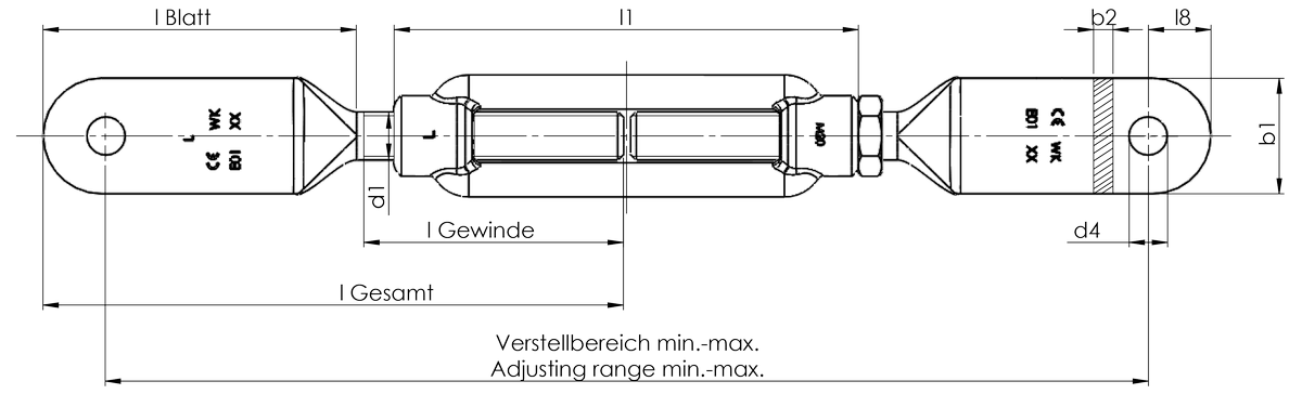 Spannschlösser DIN 1480 mit Blattschraube und Kontermutter (CE)
